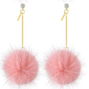 Elegant Pink Pom Pom Drop Earrings
